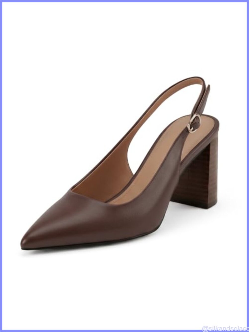 Faux Leather Chunky Heel Slingback Pumps Pointed Toe Block Heels
